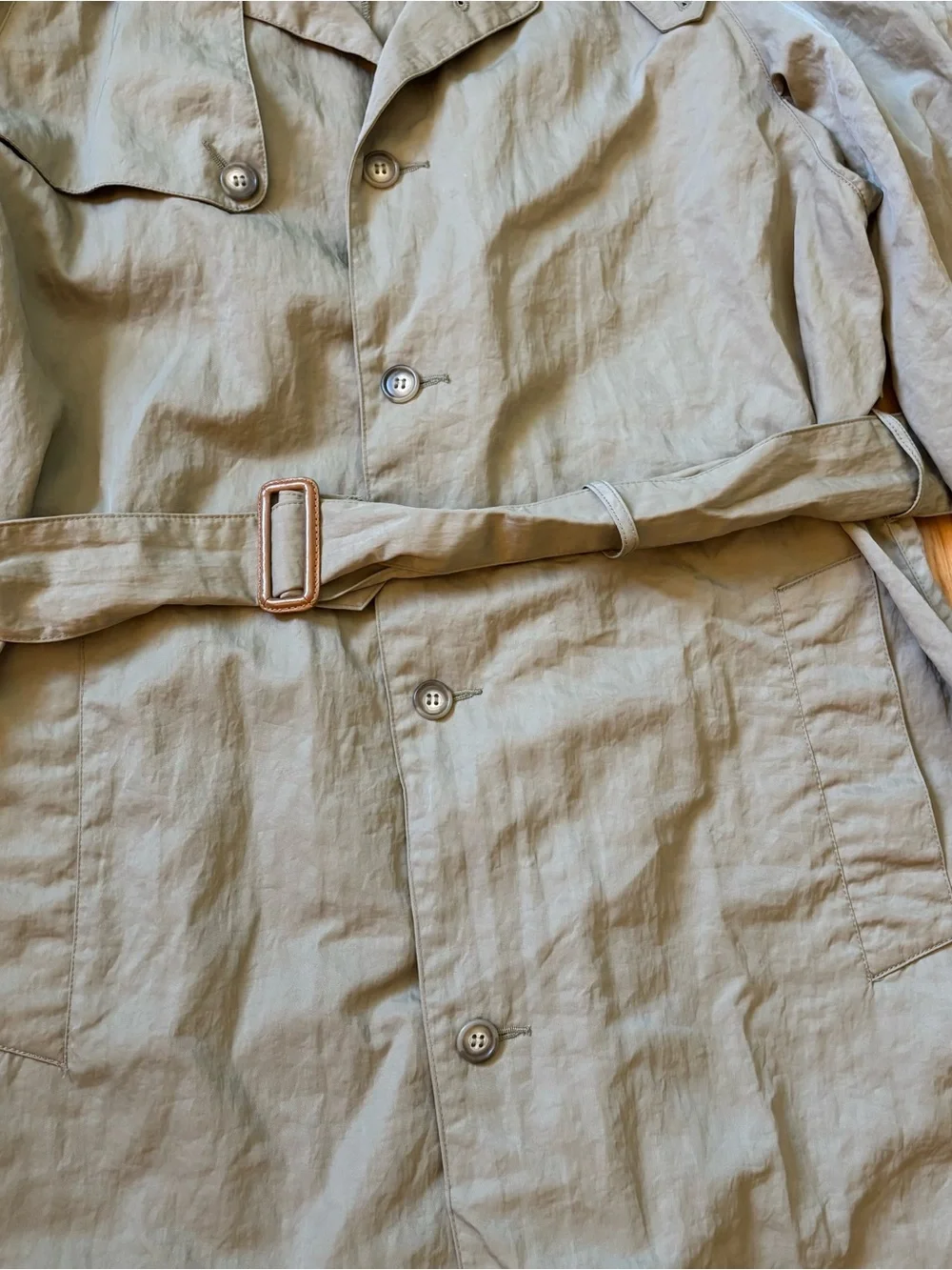 Vintage 80’s Banana Republic Nylon Khaki Green Trench Coat